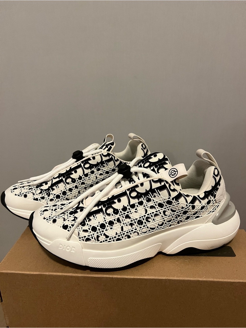 Dior White and Black Oblique Mesh Sneakers - Picture 2 of 7
